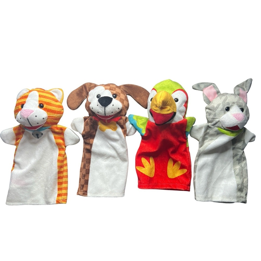 Melissa & Doug Baby Hand Puppet Lot Tiger Dog Parrot Bunny Plush - Picture 2 of 3